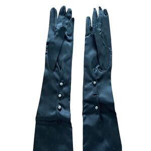 Vtg 1950s Macys Whitney Mousquetaire Opera Gloves Black Satin Mid Century Italy